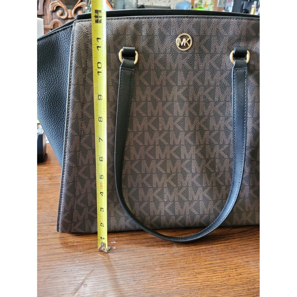 NWT Michael Kors Chantal Large Logo Tote Bag Brown Black Signature Leather Purse - Picture 11 of 11